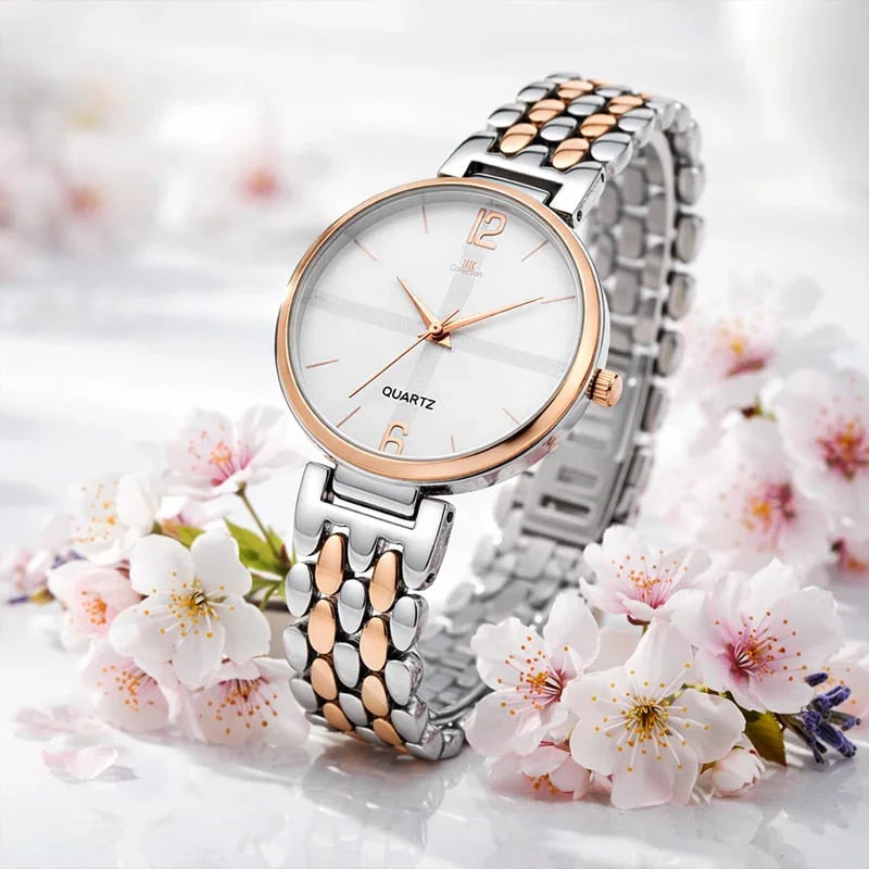 Rose Gold & Silver Quartz Women’s Bracelet Watch