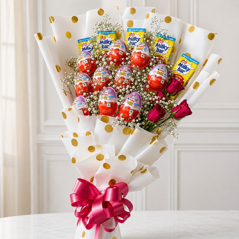 Kinder Joy and Milkybar chocolate rose bouquet