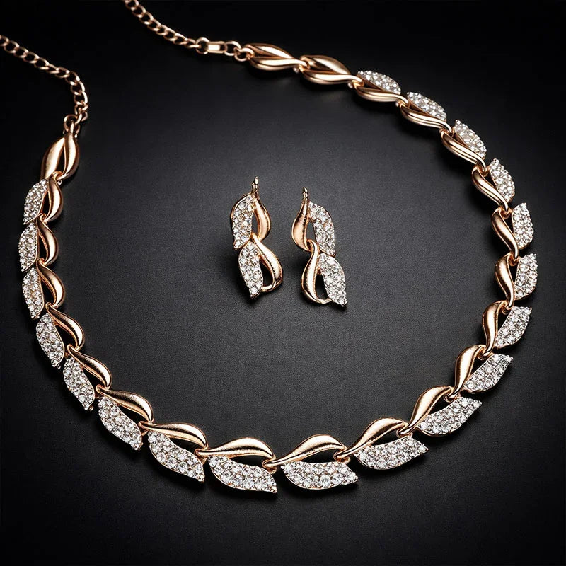 Leaf Shaped Necklace With Earring Jewellery Set For Women and Girl
