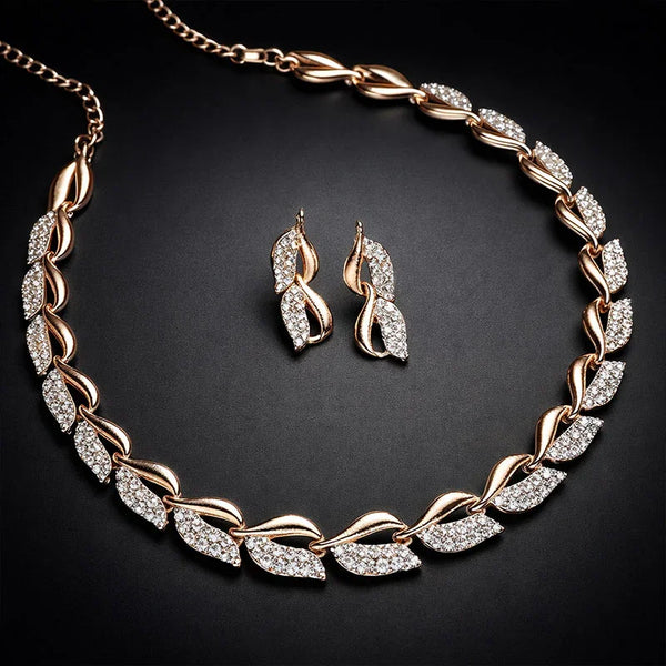 Leaf Shaped Necklace With Earring Jewellery Set For Women and Girl