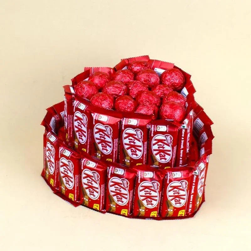 KitKat chocolate bars arranged in a circular pattern on a beige background