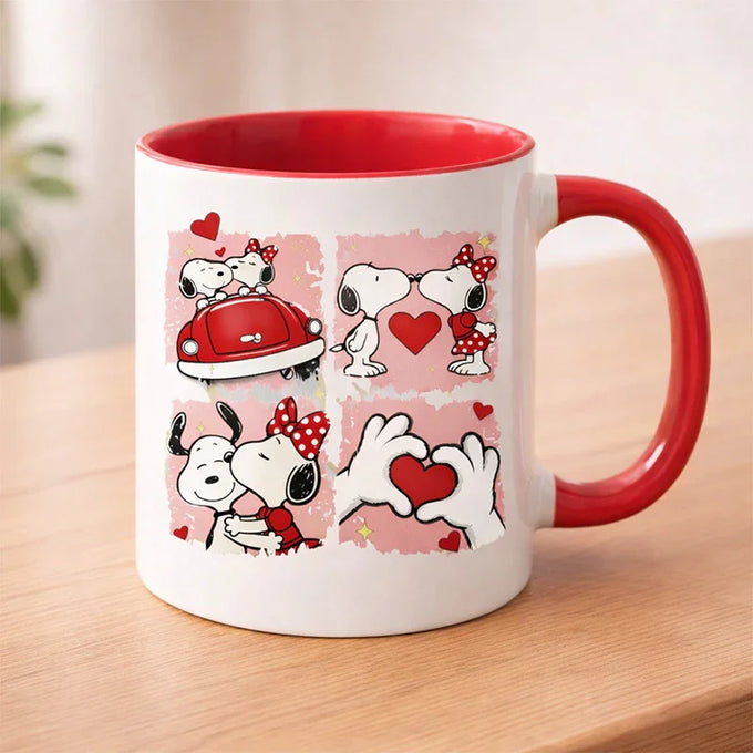 Love Story Cartoon Couple Ceramic Mug – Red & White Valentine Coffee Cup - Personalized Gift in GiftsGhaziabad