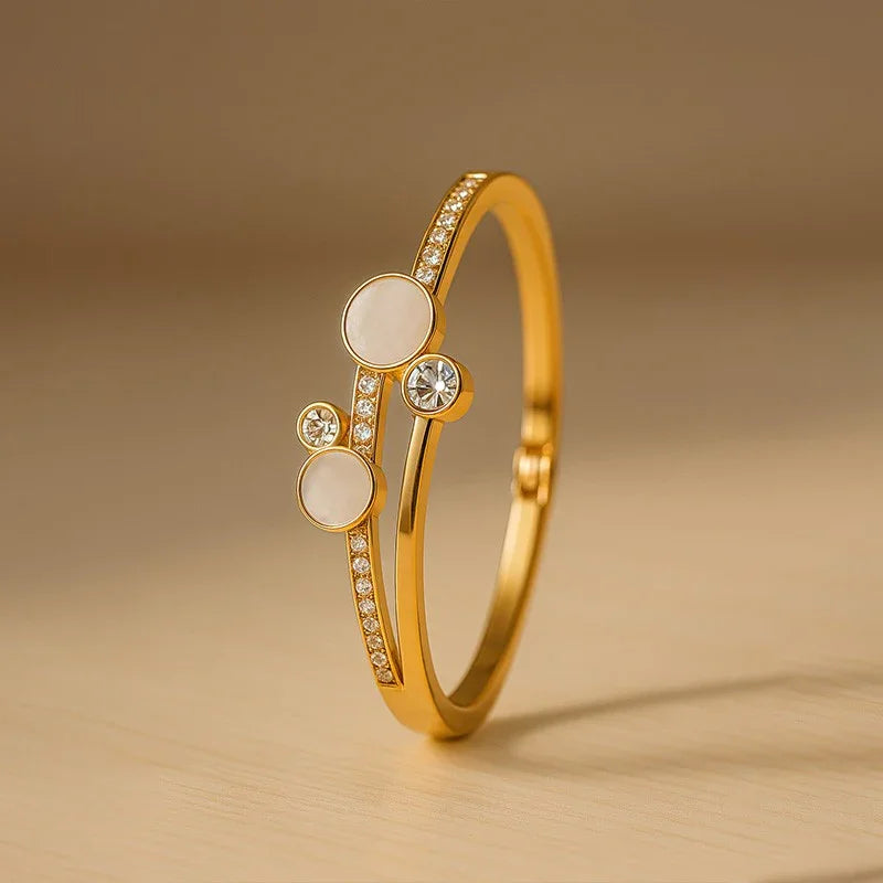 Lustrous Harmony Gold-Plated Bracelet with Mother of Pearl & Crystal Accents