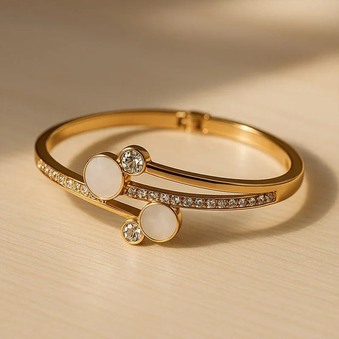 Lustrous Harmony Gold-Plated Bracelet with Mother of Pearl & Crystal Accents
