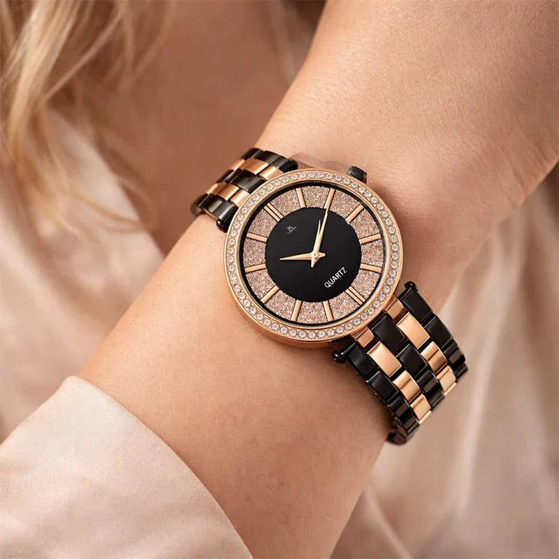 Luxe Noir Rose Gold Crystal Dial Women’s Quartz Watch