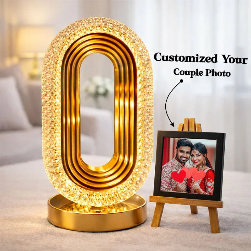 Golden Infinity LED Lamp with Photo Frame – Perfect Anniversary Gift