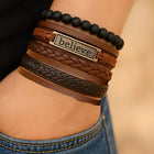 Men’s Multilayer Leather & Beads Bracelet Set with “Believe” Charm customer review image