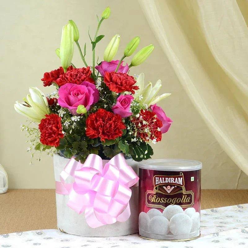 Flower Rasgulla Mixed Flowers with Rasgulla - OyeGifts