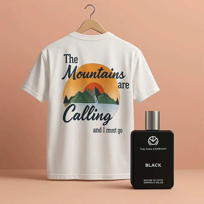 The Mountains Are Calling Graphic T-Shirt with The Man Company Black Perfume Combo