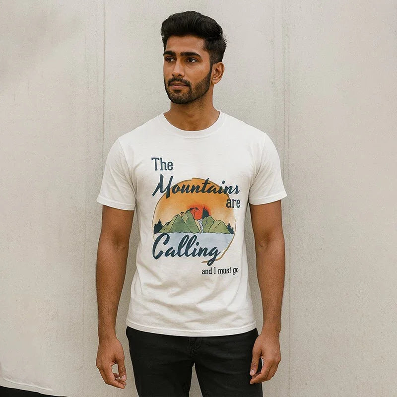 The Mountains Are Calling Graphic T-Shirt with The Man Company Black Perfume Combo