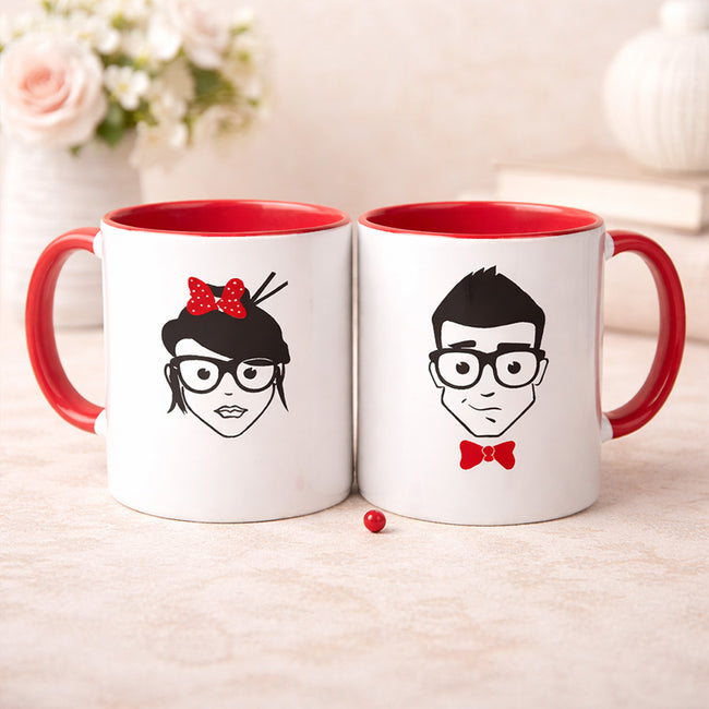 Mr. & Mrs. Printed Ceramic Mug Set with Red Handle