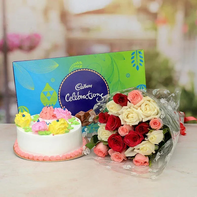 Roses, Cadbury & Cake - Flower Delivery in GiftsGhaziabad