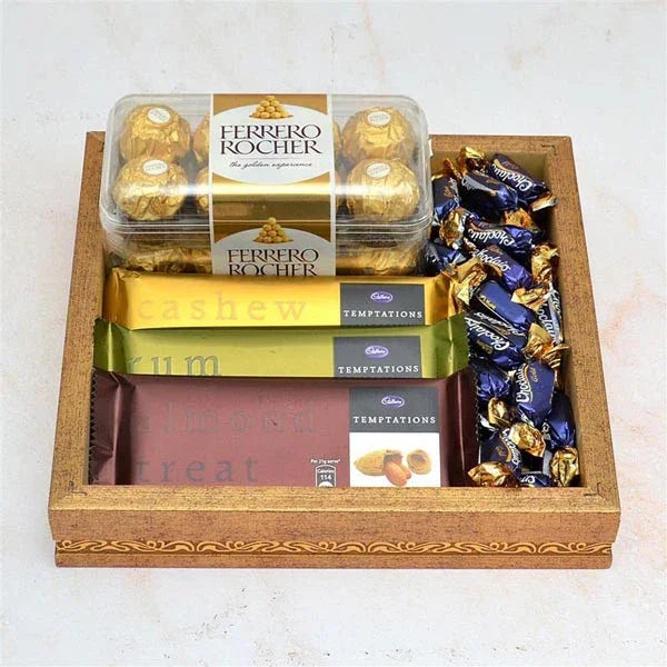 Chocolate Thali - 3 pcs Temptation and Ferrero Rocher in a Thali