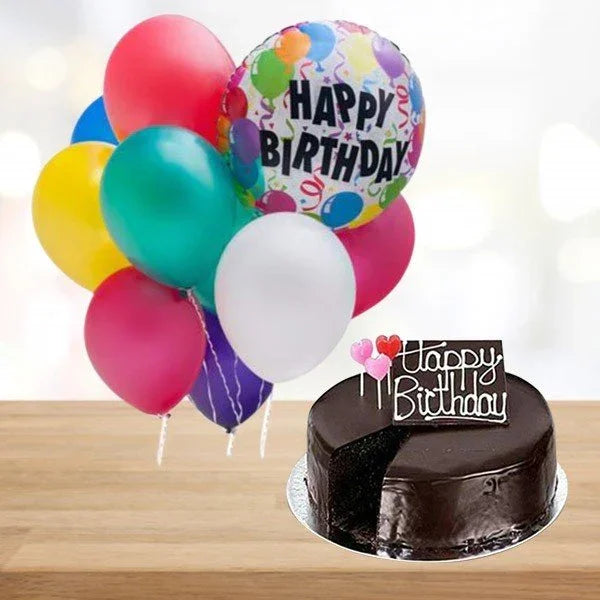 Chocolate Cake 500g with Birthday Balloon & 6 Latex Balloons - Birthday Gift in GiftsGhaziabad
