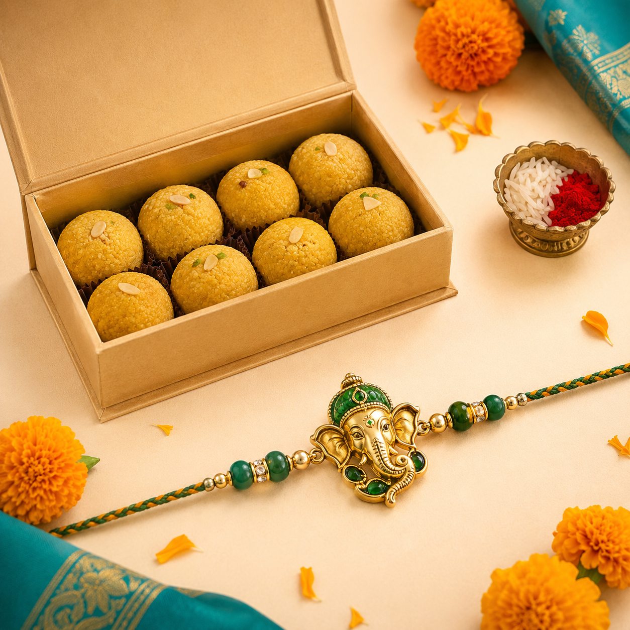 Shubh Ganesha Rakhi with Besan Laddoo