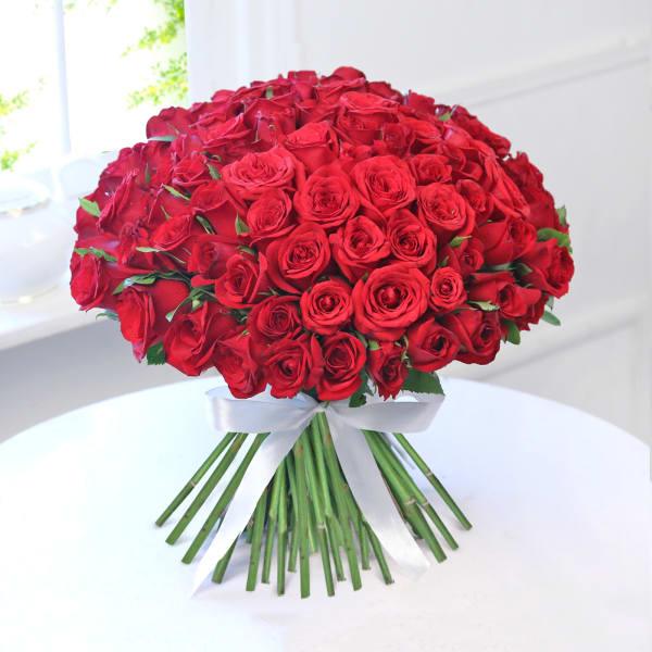 100 Red Roses Round Bouquet - Flower Delivery in GiftsGhaziabad