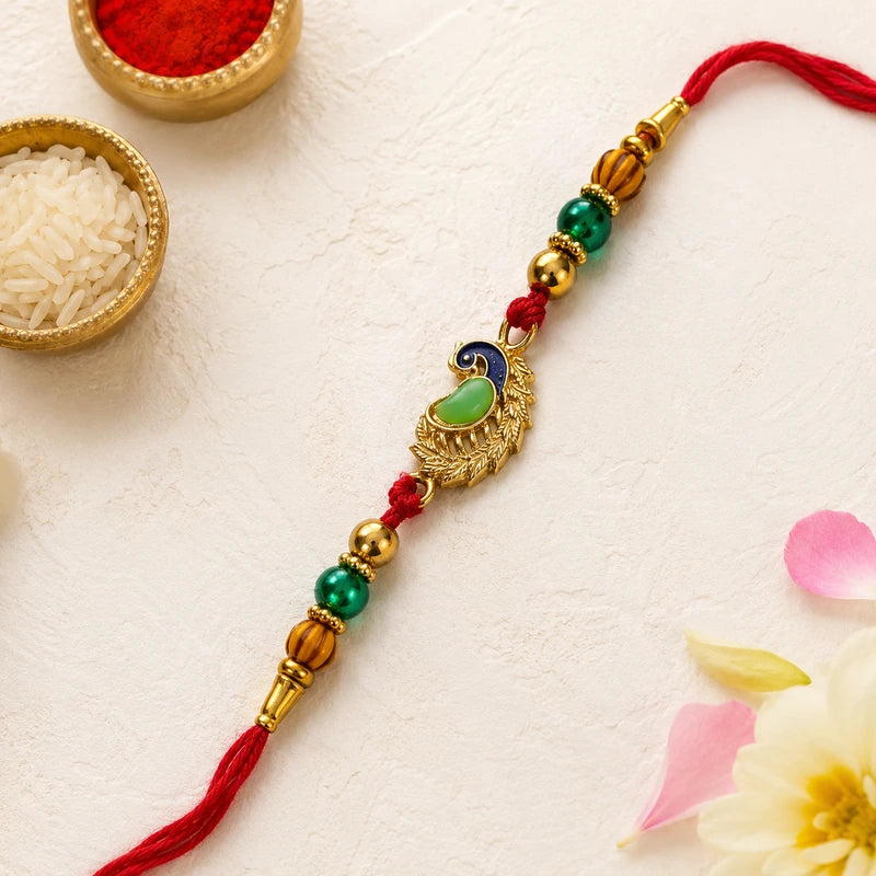 Regal Peacock Green Stone Rakhi - alternate view