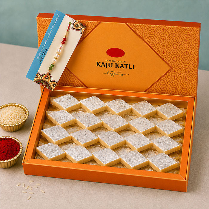 1/2 Kg Kaju Katli with Pearl Rakhi Gift Box