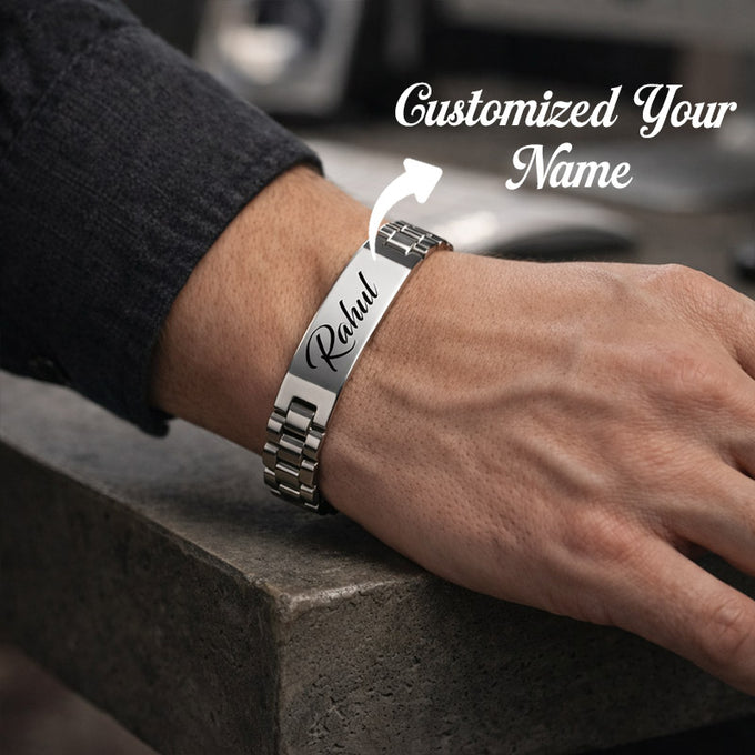 Personalized Engraved Name Bracelet – Stainless Steel ID Chain - Men Jewellery Gift for Men