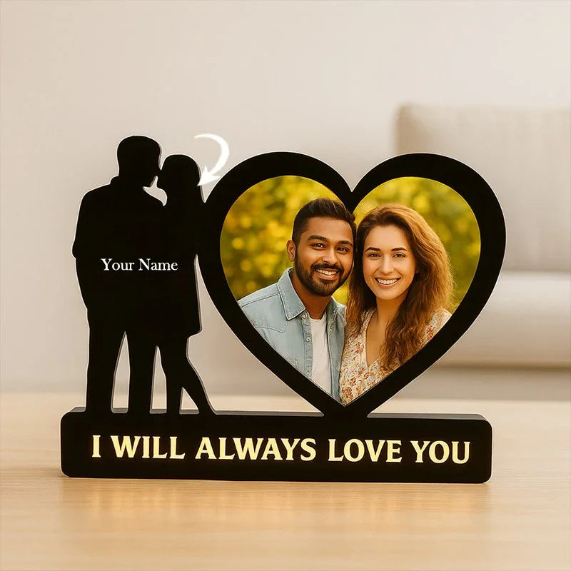 Personalized Heart-Shaped LED Couple Photo Frame With Custom Names