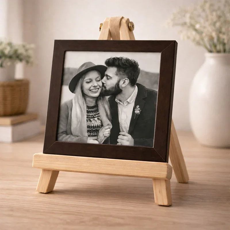 Elegant Wooden Personalized Photo 4x4 Frame – Tabletop Décor Gift