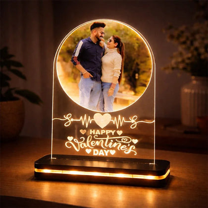 Personalized Valentine's Day light-up sign with a couple's photo and 'Happy Valentine's Day' text.