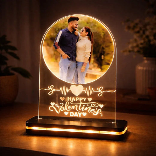 Personalized LED Acrylic Valentine Photo Lamp with Wooden Base