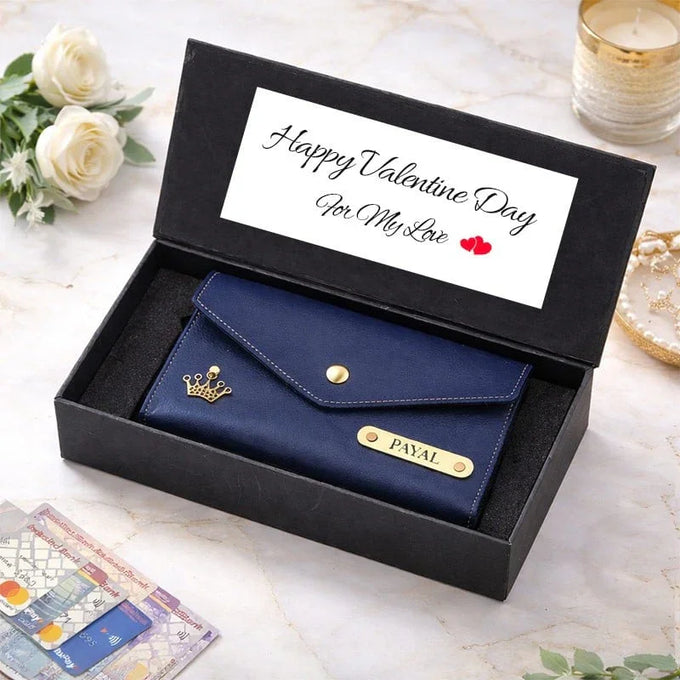 Personalized Valentine’s Day Women’s Wallet Gift Box – Custom Name Clutch for Her - Personalized Gift in GiftsGhaziabad