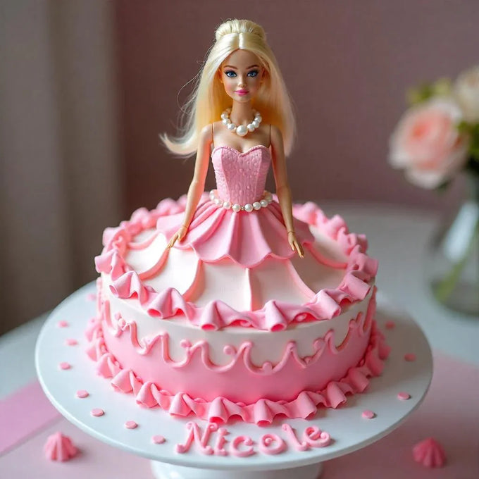 Barbie Doll Pink Dress Fondant Cake 2 Kg - Cake Delivery in GiftsGhaziabad