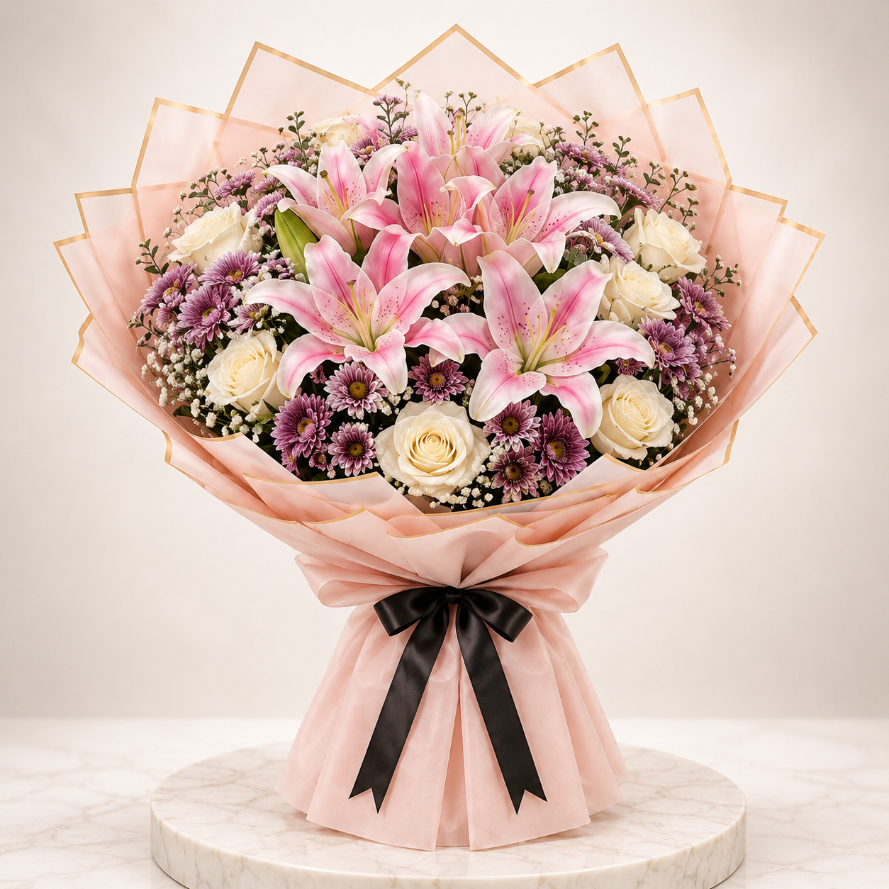 Pink Symphony Lily and Rose Bouquet
