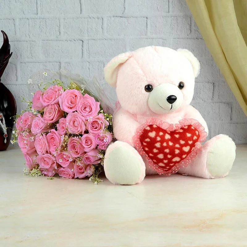 Pink Teddy & Roses Combo - OyeGifts