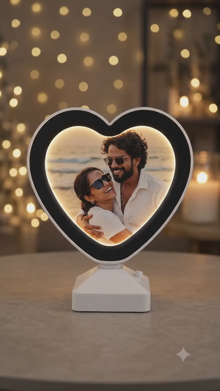 Load video: Heart Shape LED Personalized Photo Magic Mirror