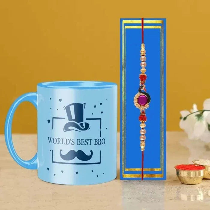 Wold Best Bro Blue Mug with Rakhi Combo Set