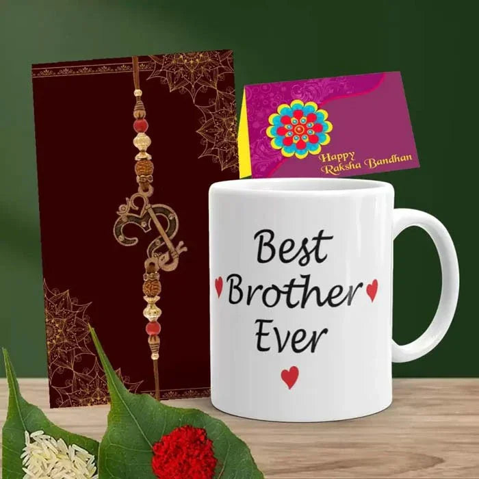 White Ceramic Mug with Rakhi Combo