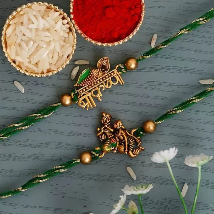 Shree Krishna Designer Chawal Roli Pack, Rakhi Set  (2Pc Rakhi, 1Pc Roli, 1Pc Chawal)