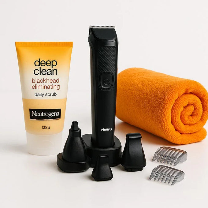 Philips 7-in-1 Grooming Kit with Neutrogena Scrub & Towel - Cosmetics for Men Gift for Men