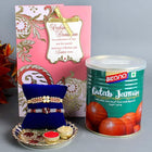 Gulab Jamun with Two Designer Rakhis & Greeting Card Hamper customer review image