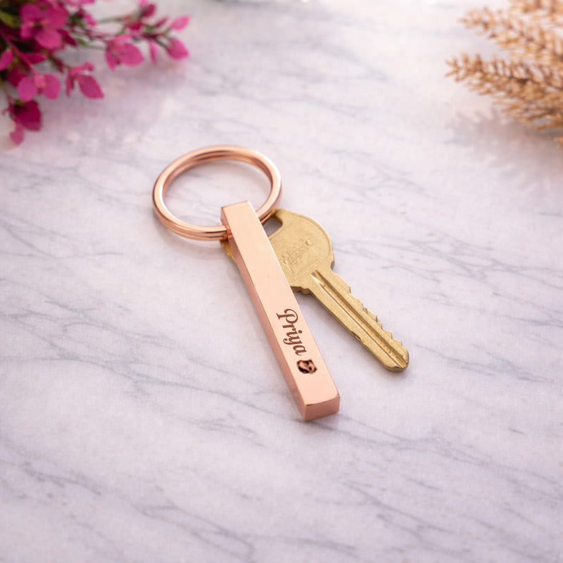 Personalized Engraved Metal Bar Keychain – Custom Name Key Ring