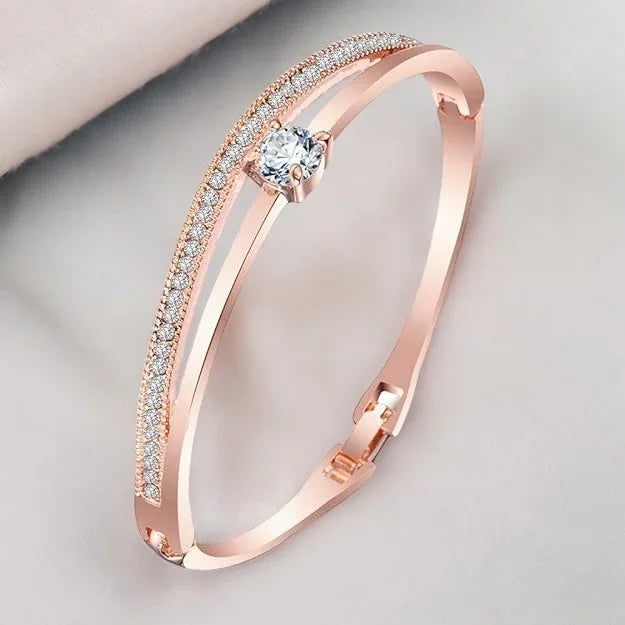 Rose Gold Plated Crystal Bangle Bracelet for Women
