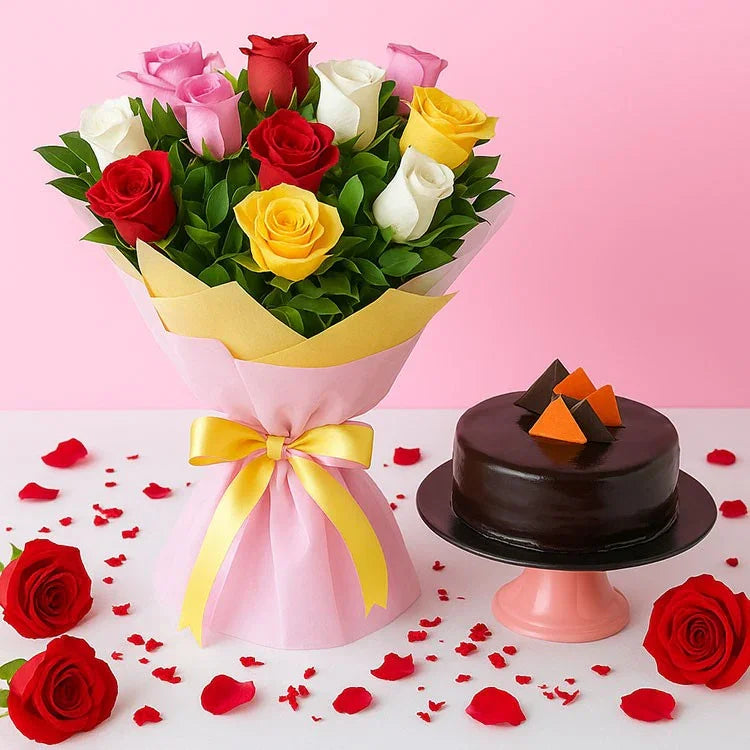 Roses Basket With Cake