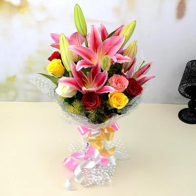 Rose & Lily Bouquet - Flower Delivery in GiftsGhaziabad