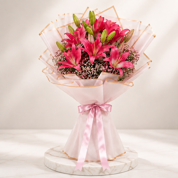 Rosy Radiance Pink Lily Bouquet
