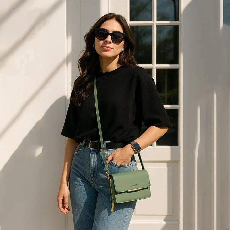 Rourens Green Matte Leatherette Crossbody Bag