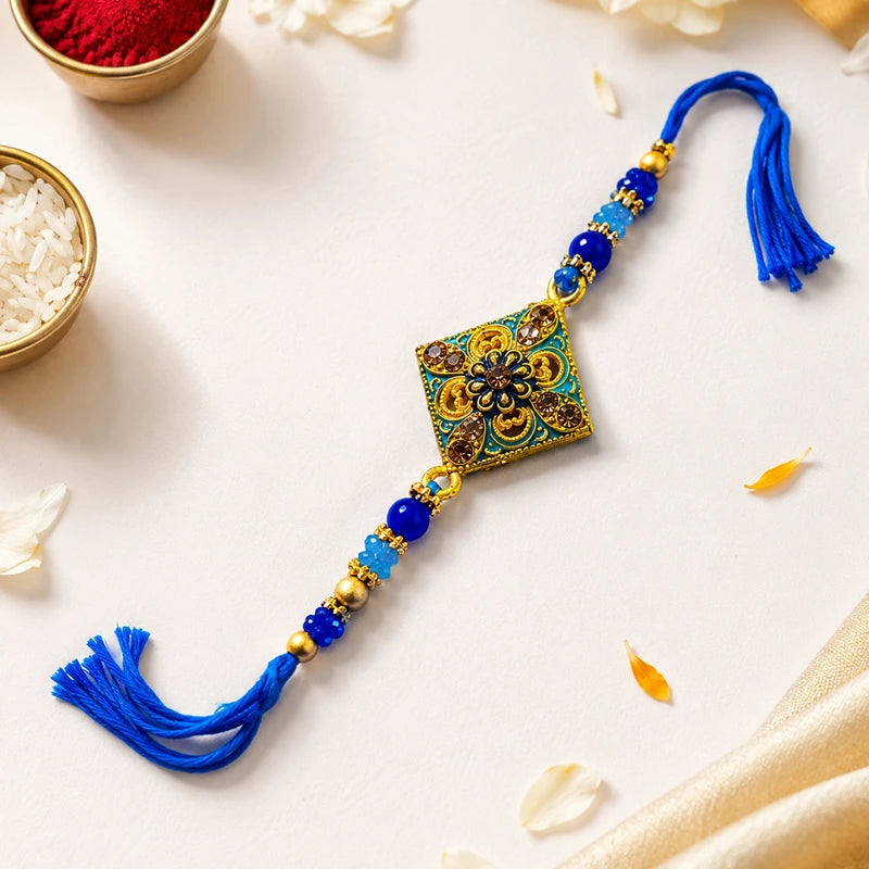 Royal Blue Meenakari Diamond Rakhi - OyeGifts