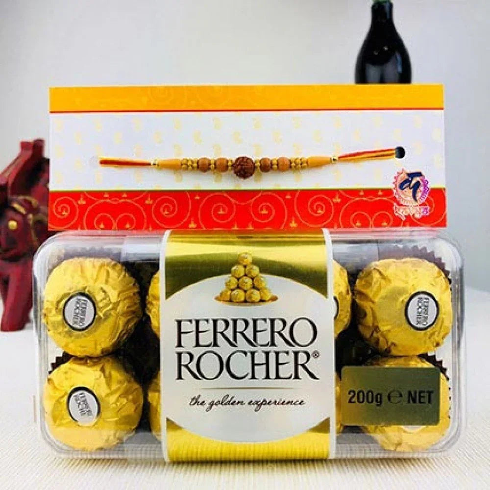 Raksha Bandhan rakhi with Ferrero Rocher chocolates gift pack for online delivery