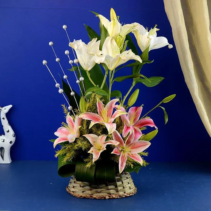 Serene Basket of Lilies - Flower Delivery in GiftsGhaziabad