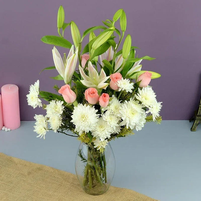 Serene Blooms in a Vase - Flower Delivery in GiftsGhaziabad