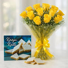 12 Yellow Roses Bouquet with Half Kg Kaju Katli Box customer review image