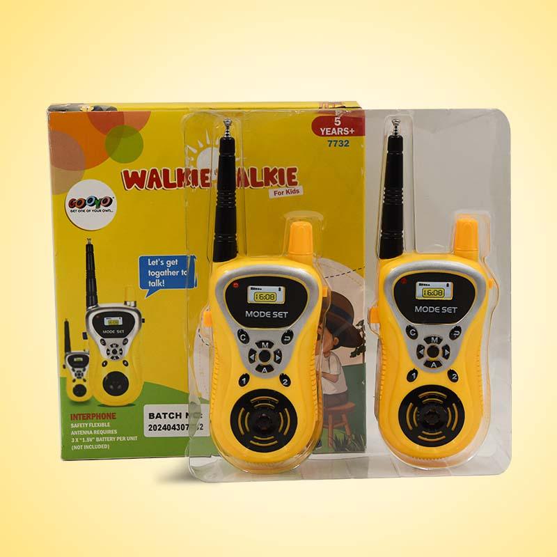 Yellow walkie-talkies with packaging on a light yellow background