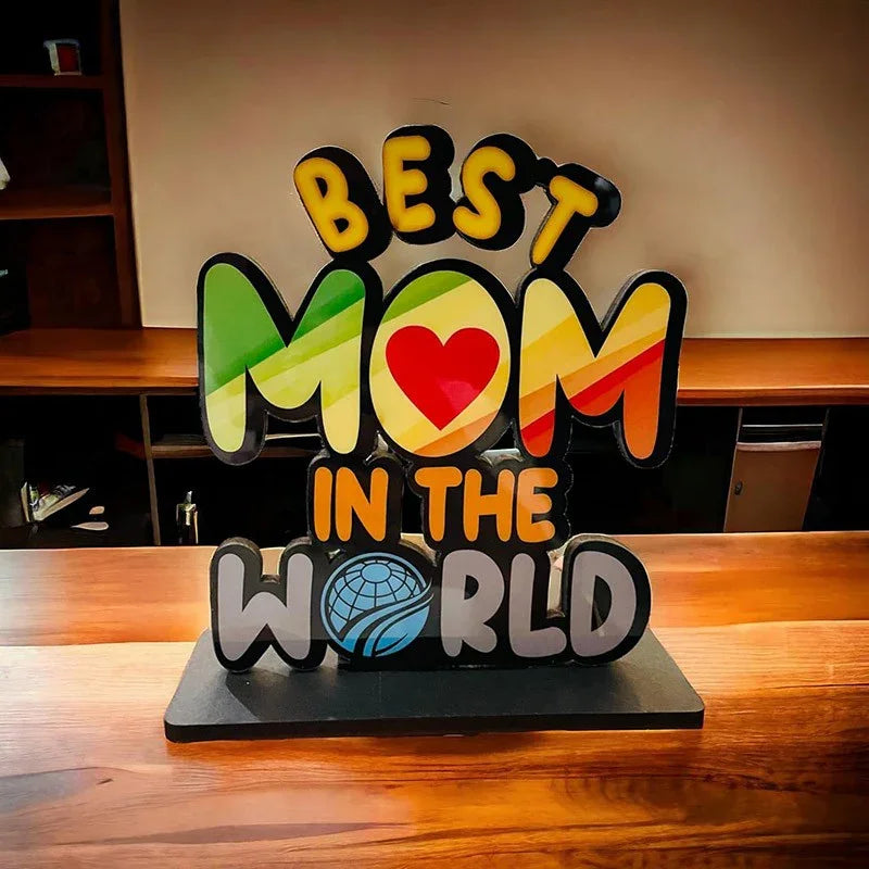 Best Mom In The World Wooden Trophy